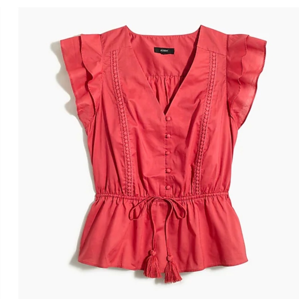 J Crew Red Flutter Sleeve Top, NWOT
